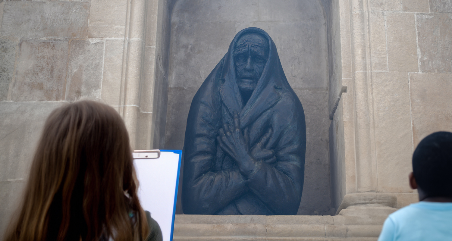 Children viewing a sculpture 