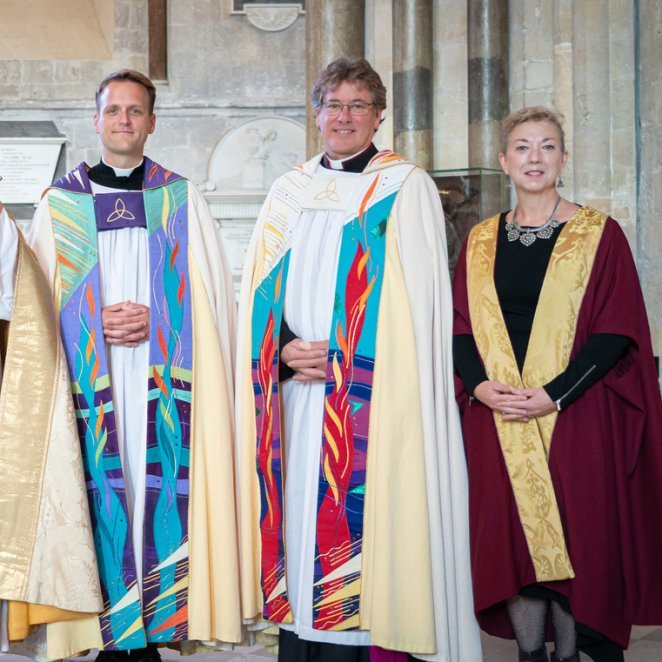 Canon Chancellor Reverend Dr Dan Inman (left) The Dean of Chichester, The Very Reverend Stephen Waine (middle) and Katherine Prior (right)
