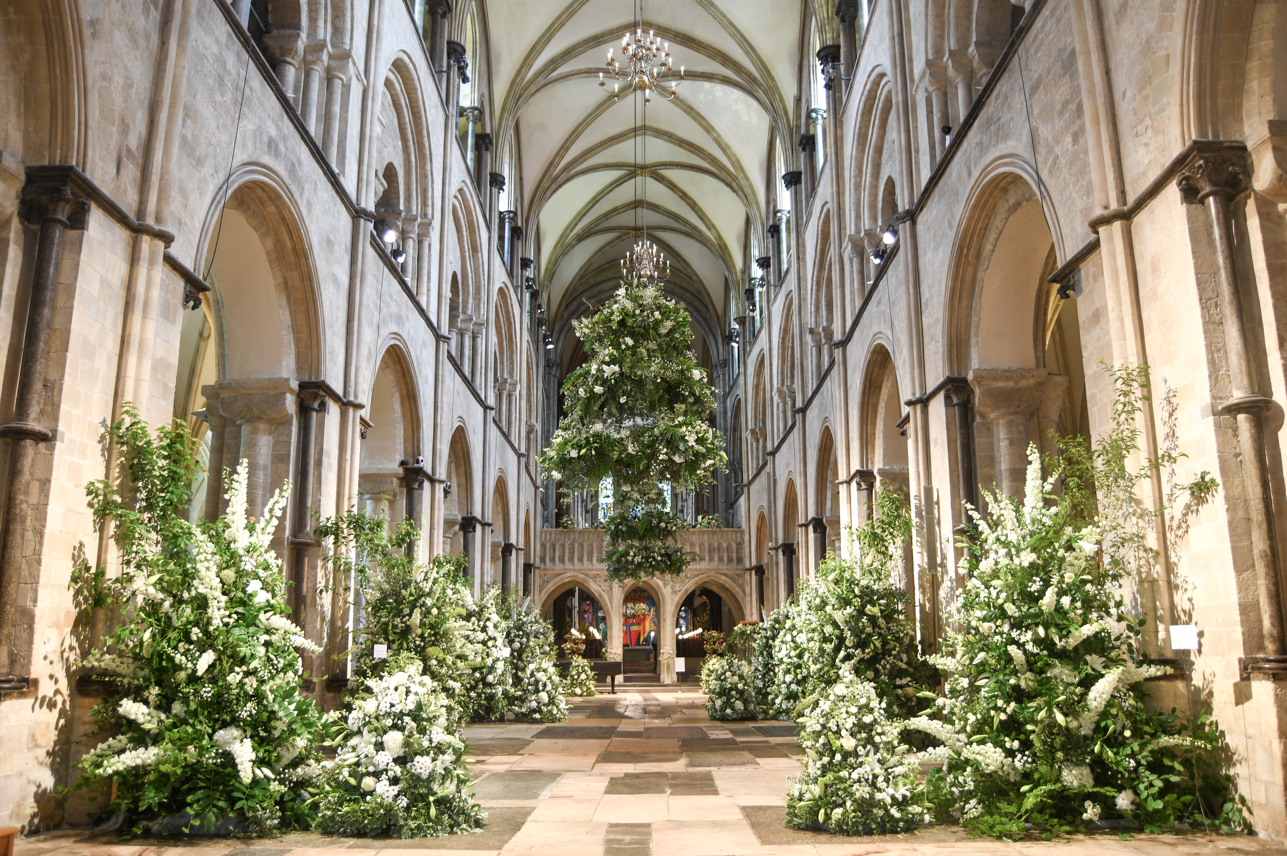 CAthedral Nave covered in white flowers
