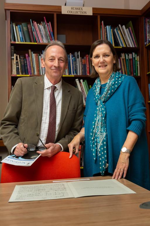 Leonard Bernstein’s son, Alexander and County Archivist, Wendy Walker in the West Sussex Record Office in 2018 looking at the archives of Walter Hussey (Bill Wyatt)