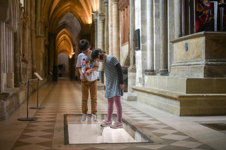 Two Children looking at the Roman Mosaic