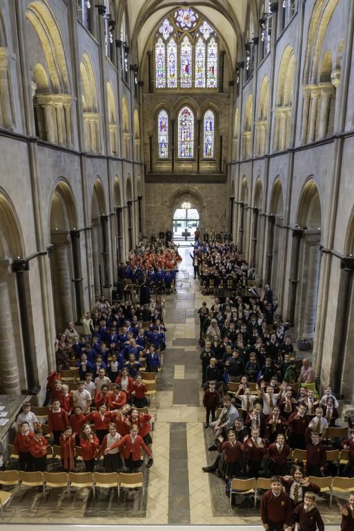 Schools pose in the Cathedral Nave